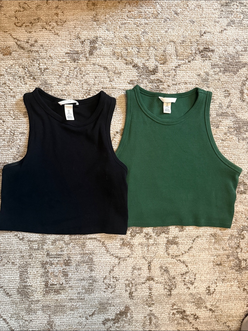 H&M Women’s Ribbed Cropped Tank Top - Black and Green 2 for 1